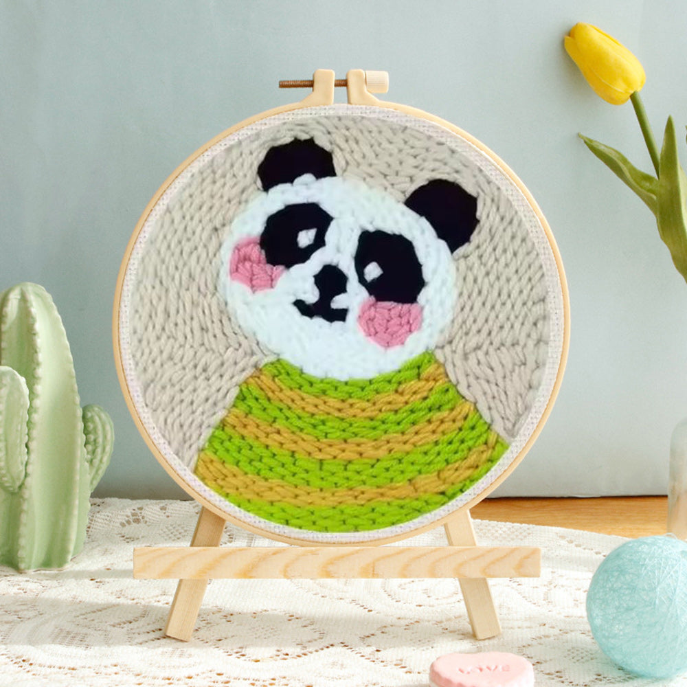 Panda in Striped Shirt Punch Needle Embroidery Kits