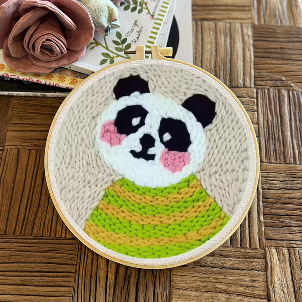 Panda in Striped Shirt Punch Needle Embroidery Kits
