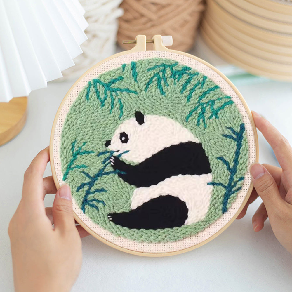 Panda eating Bamboo Punch Needle Embroidery Kits