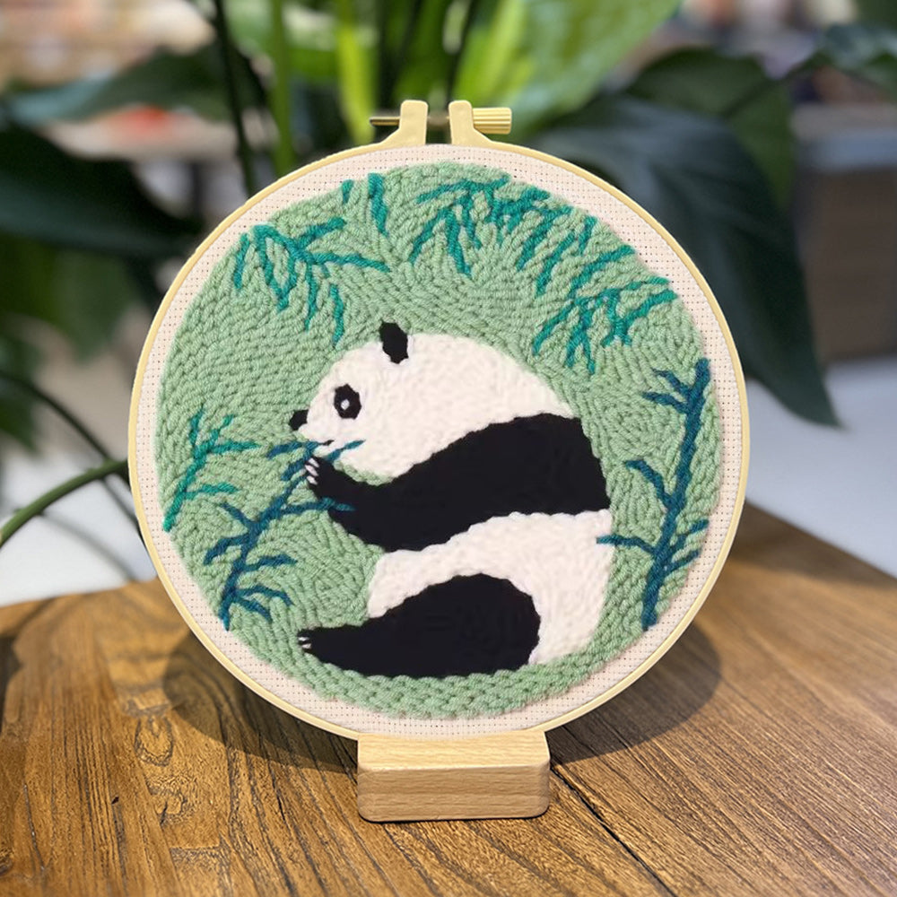 Panda eating Bamboo Punch Needle Embroidery Kits