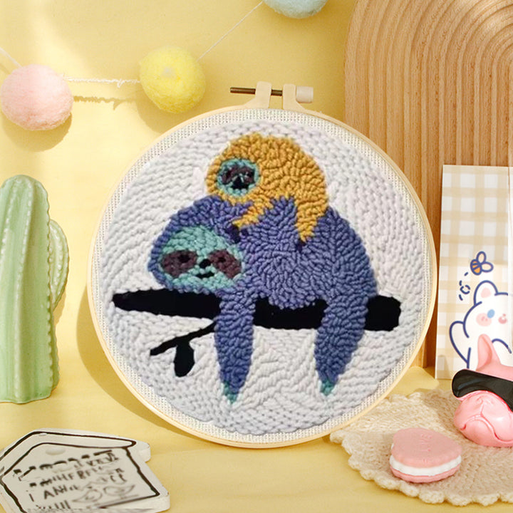 Sloth Mother and Child Punch Needle Embroidery Kits
