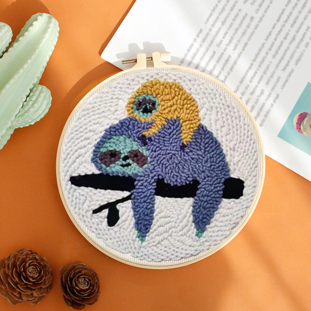 Sloth Mother and Child Punch Needle Embroidery Kits