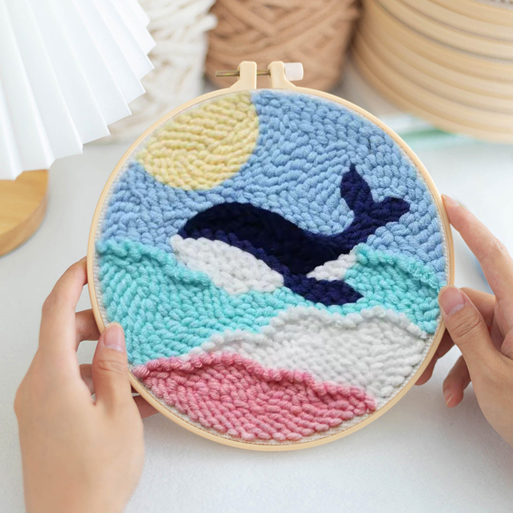 Whales in the Sea of Clouds Punch Needle Embroidery Kits