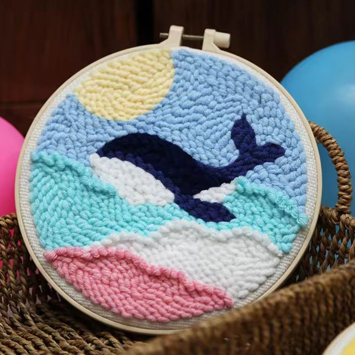 Whales in the Sea of Clouds Punch Needle Embroidery Kits