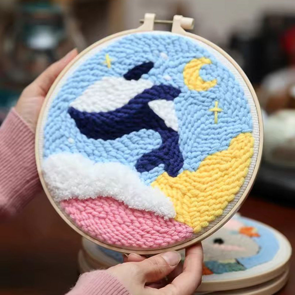 Whale with Moon and Stars Punch Needle Embroidery Kits