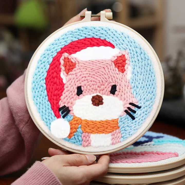 Christmas Cat Punch Needle Embroidery Kits
