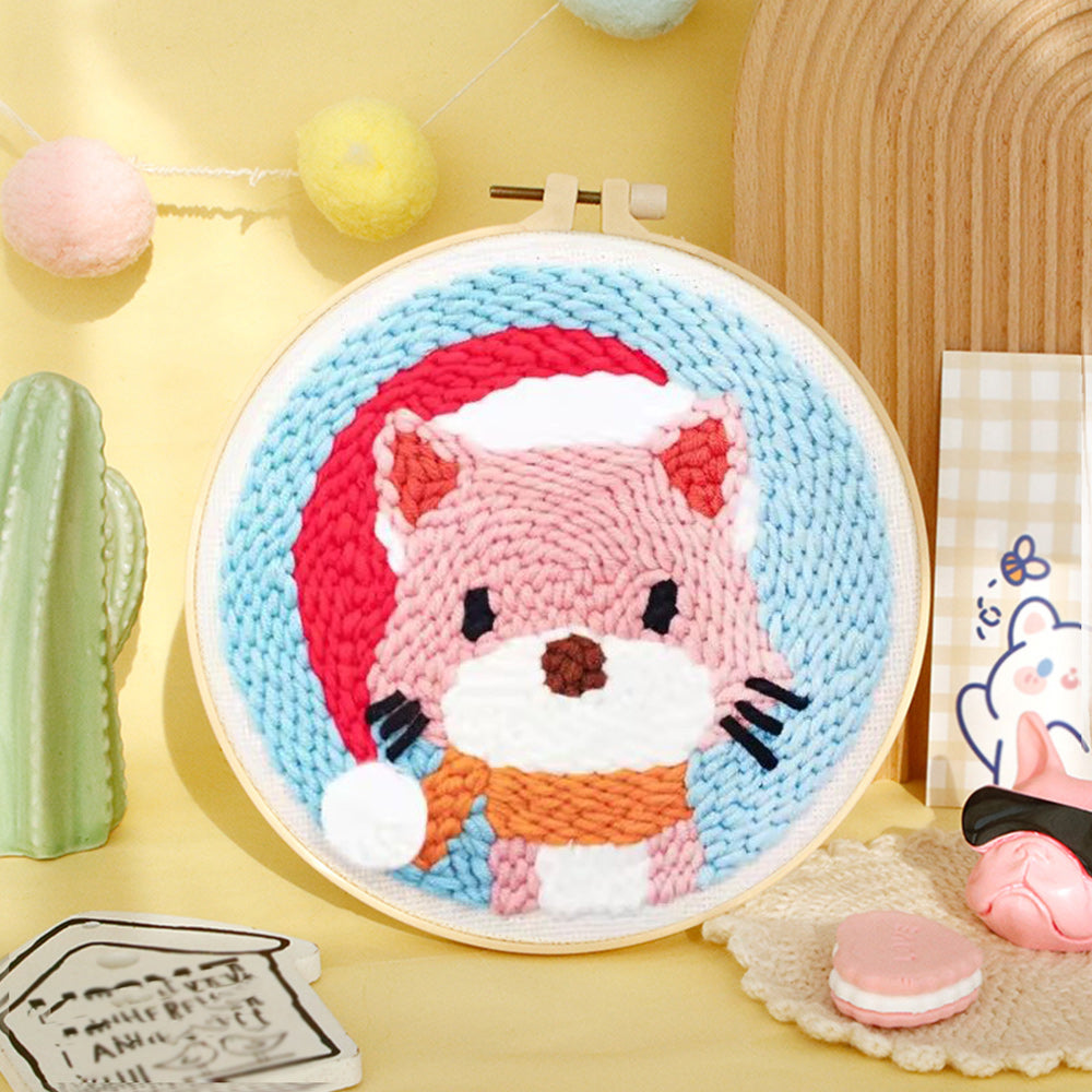 Christmas Cat Punch Needle Embroidery Kits