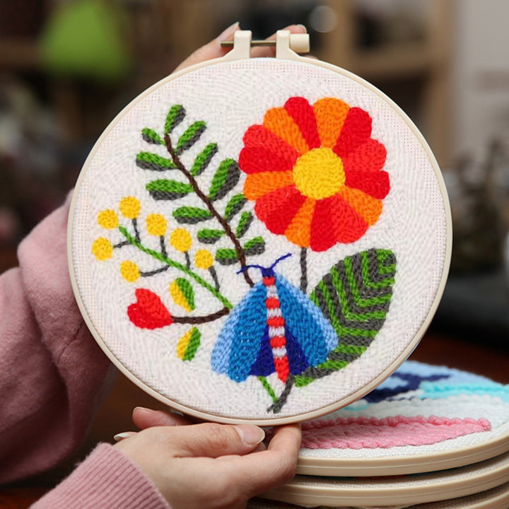 Flower and Moth Punch Needle Embroidery Kits