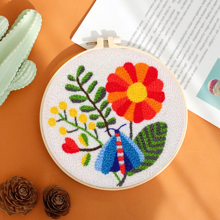 Flower and Moth Punch Needle Embroidery Kits