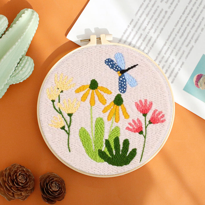 Flowers and Dragonflies Punch Needle Embroidery Kits