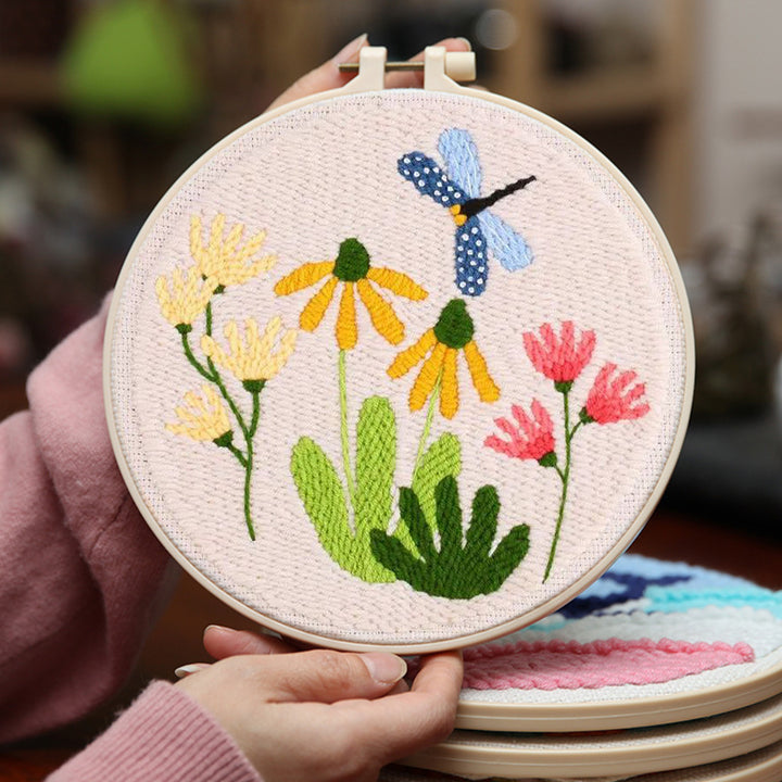 Flowers and Dragonflies Punch Needle Embroidery Kits