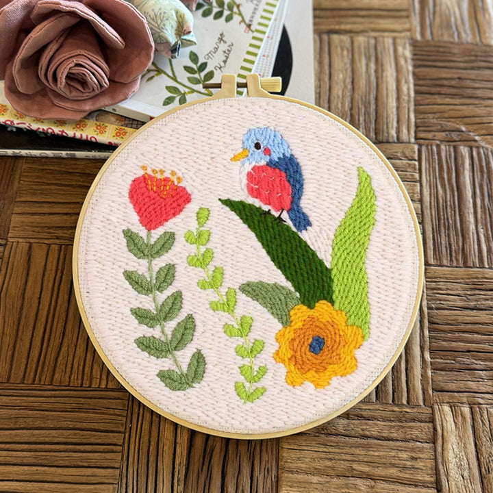 Bird and Flowers Punch Needle Embroidery Kits