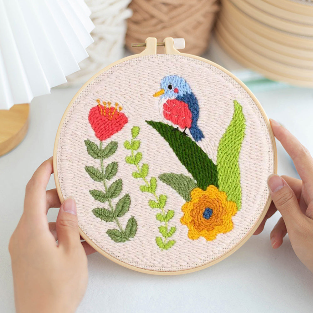 Bird and Flowers Punch Needle Embroidery Kits