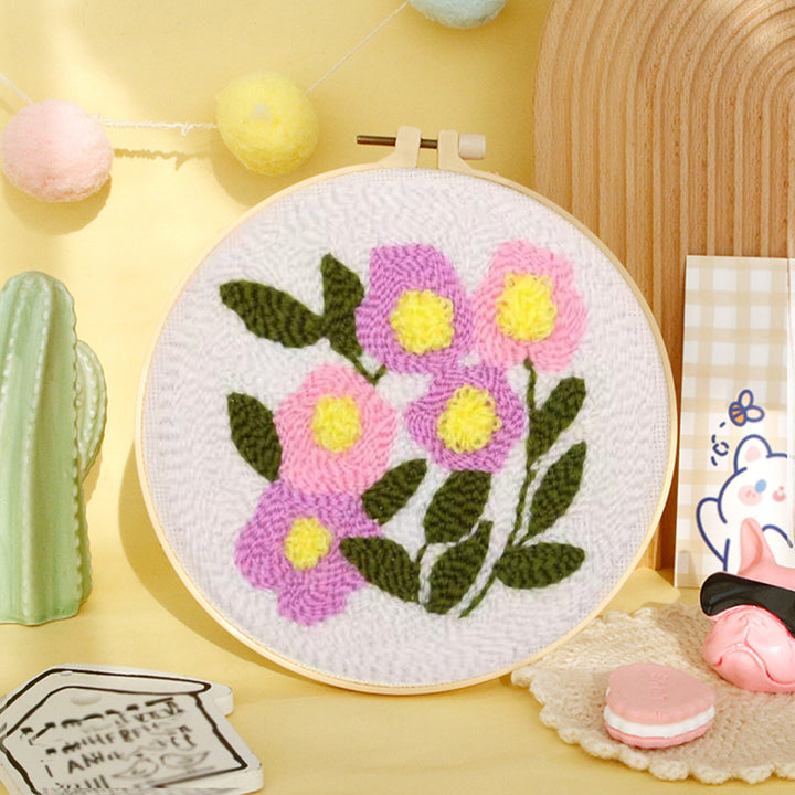 Pink Flowers Punch Needle Embroidery Kits