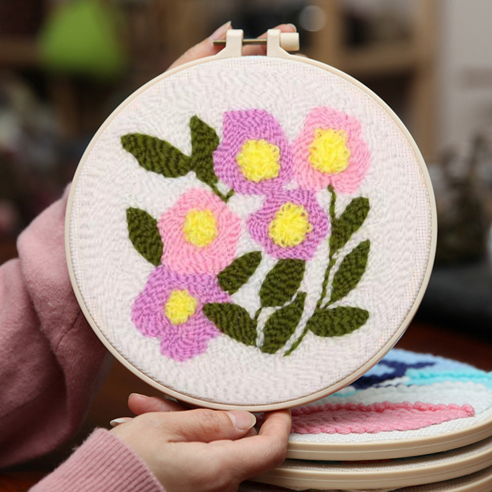 Pink Flowers Punch Needle Embroidery Kits