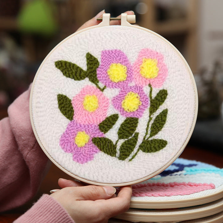 Pink Flowers Punch Needle Embroidery Kits