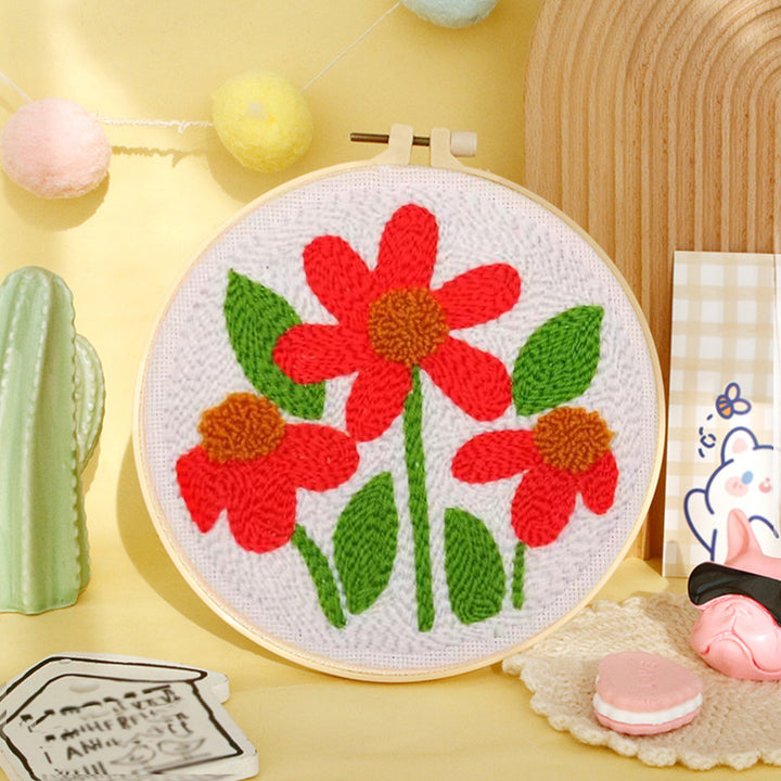 Small Red Flowers Punch Needle Embroidery Kits