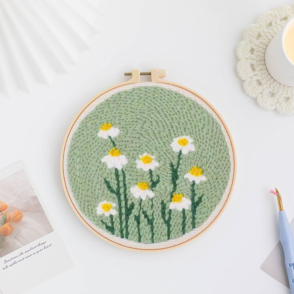 White Daisy Punch Needle Embroidery Kits