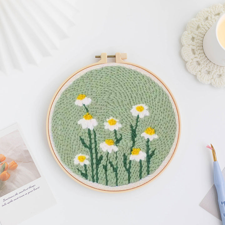 White Daisy Punch Needle Embroidery Kits