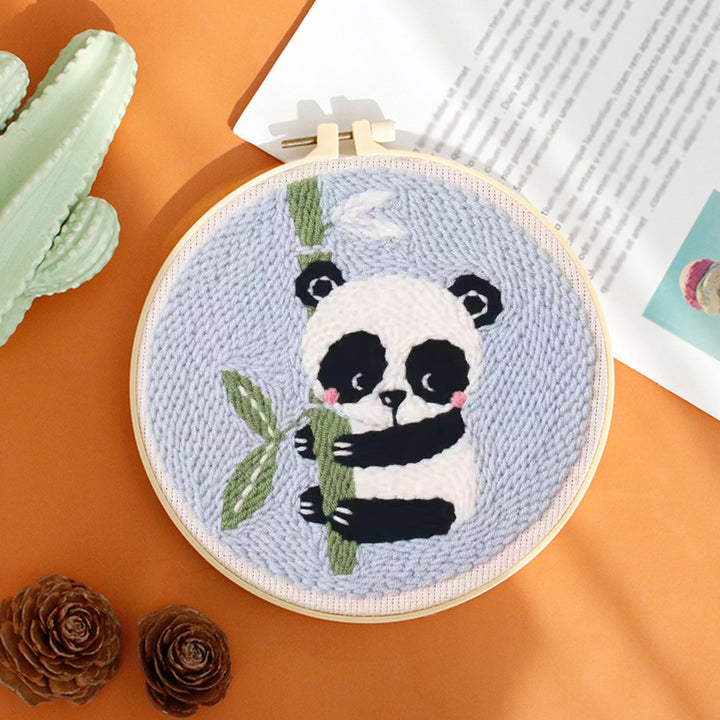 Panda holding Bamboo Punch Needle Embroidery Kits