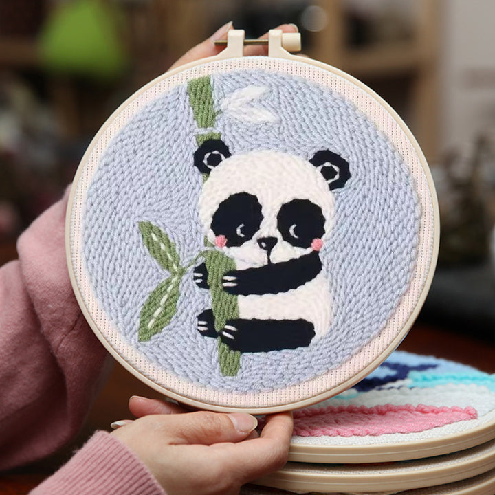 Panda holding Bamboo Punch Needle Embroidery Kits