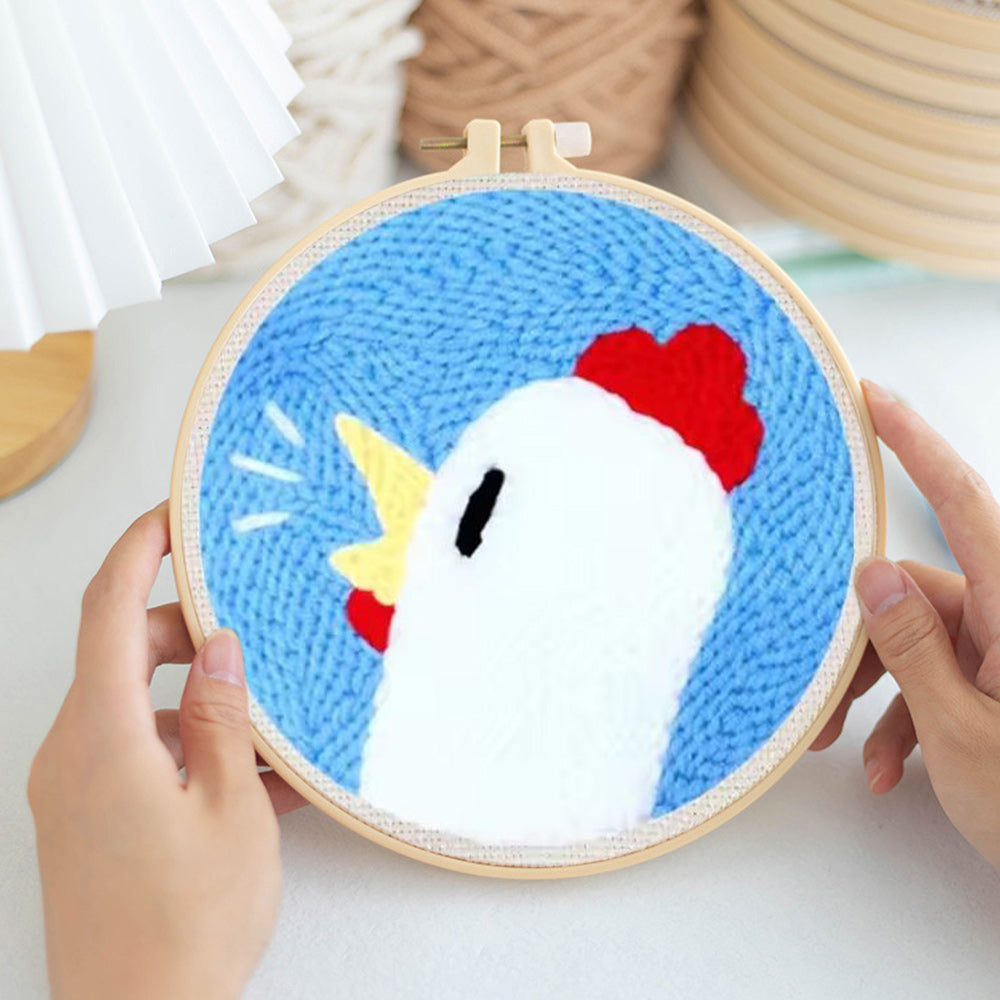 White Rooster Punch Needle Embroidery Kits
