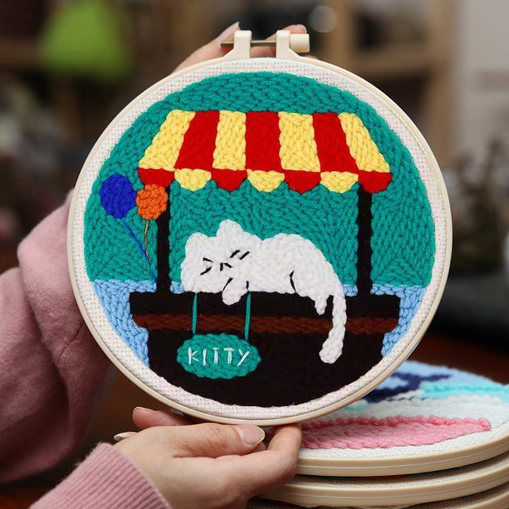 Cat Business Punch Needle Embroidery Kits