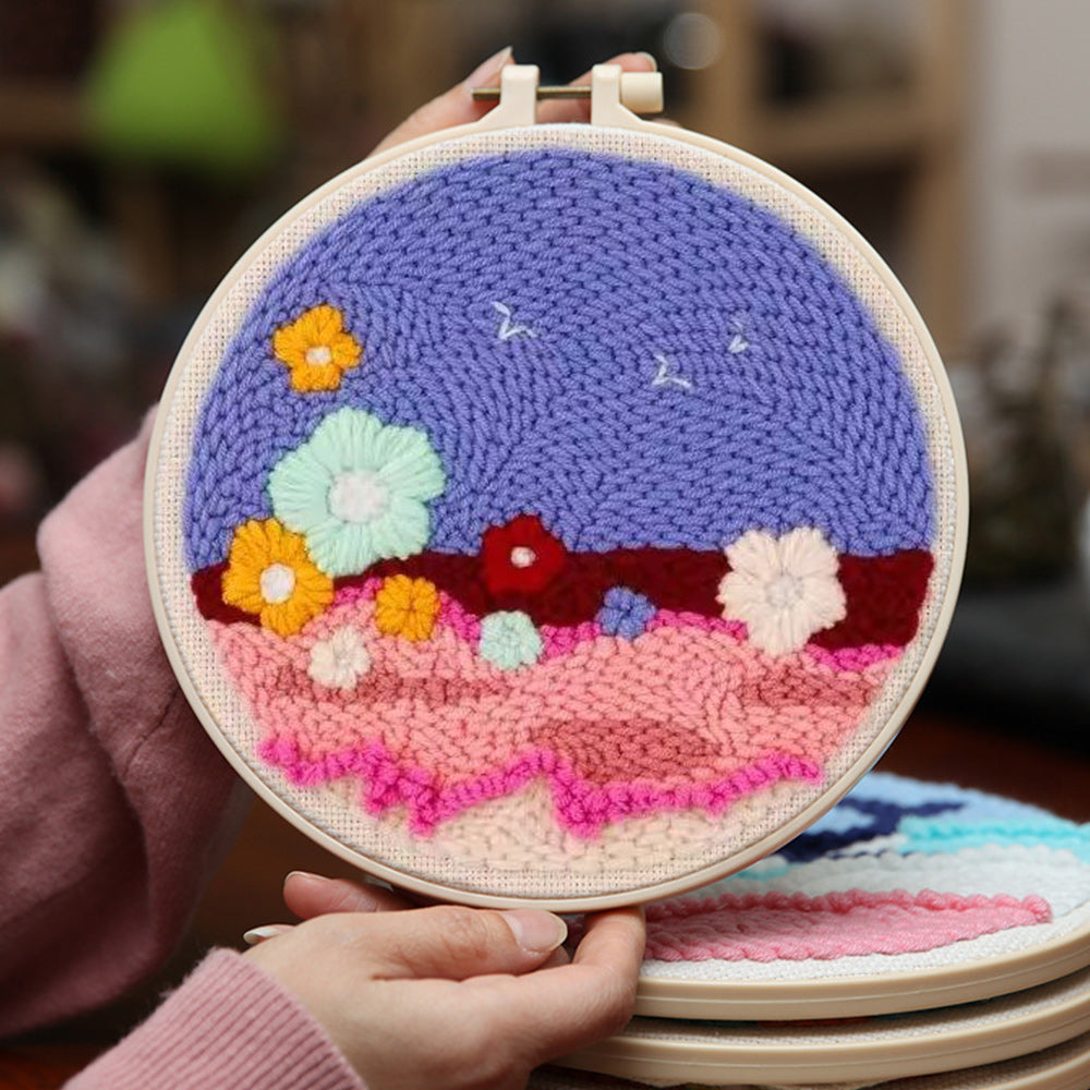 Floral Landscape Punch Needle Embroidery Kits