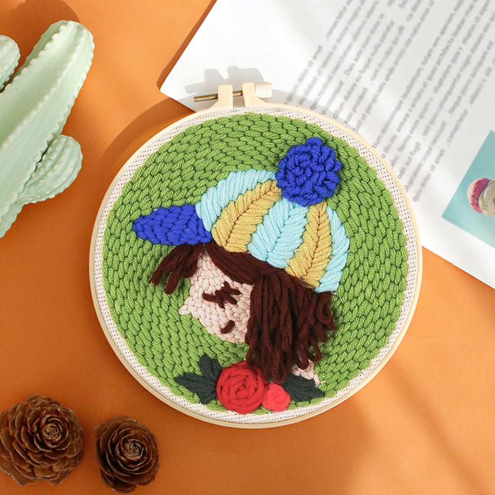 Girl with Hat Punch Needle Embroidery Kits