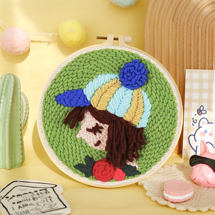 Girl with Hat Punch Needle Embroidery Kits