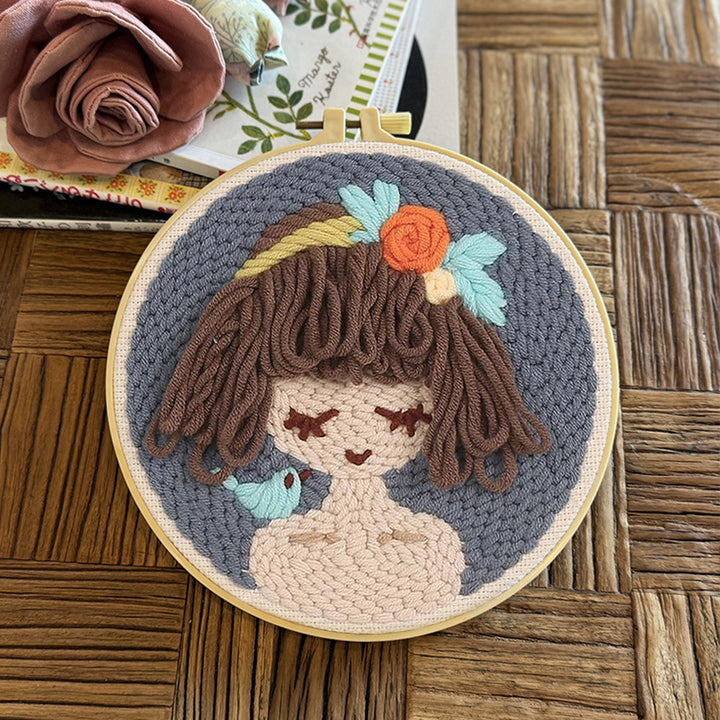 Brown-haired Girl Punch Needle Embroidery Kits