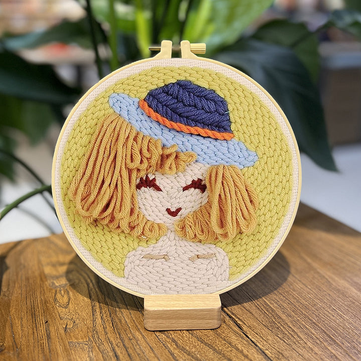 Girl in Hat Punch Needle Embroidery Kits