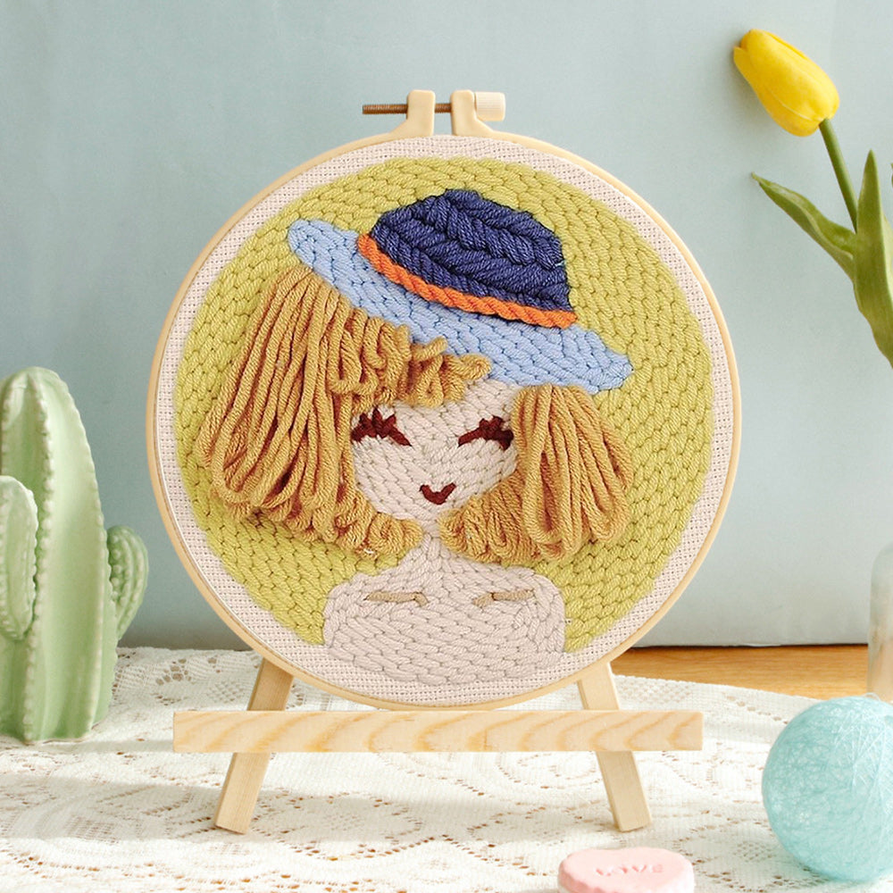 Girl in Hat Punch Needle Embroidery Kits