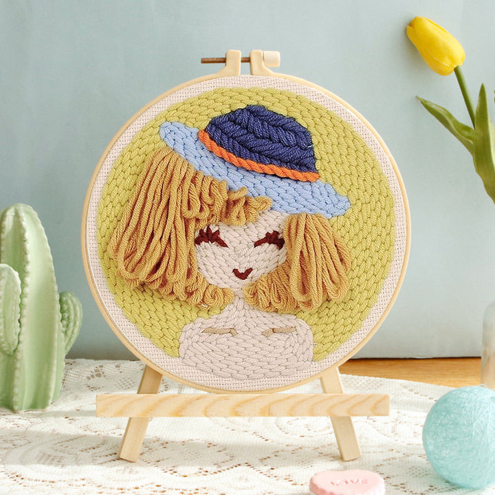 Girl in Hat Punch Needle Embroidery Kits