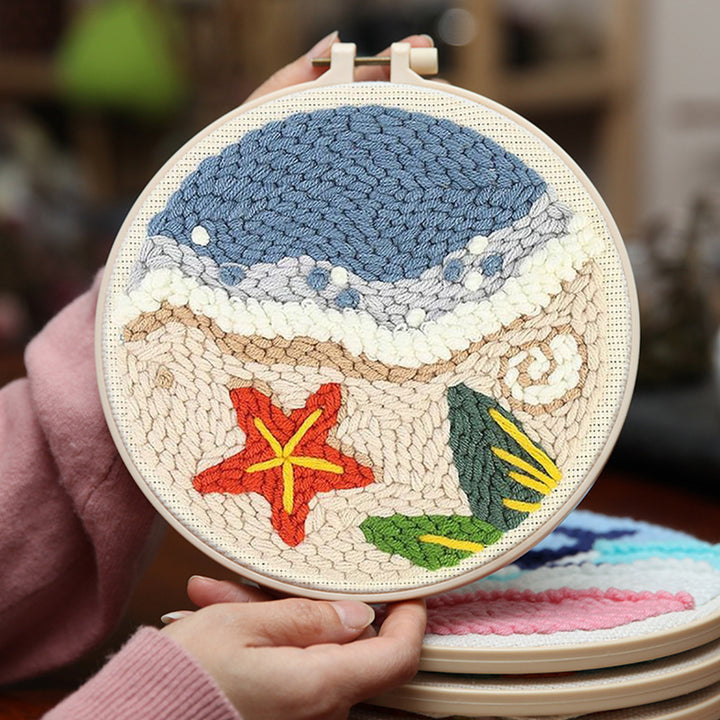Beach with Starfish Punch Needle Embroidery Kits