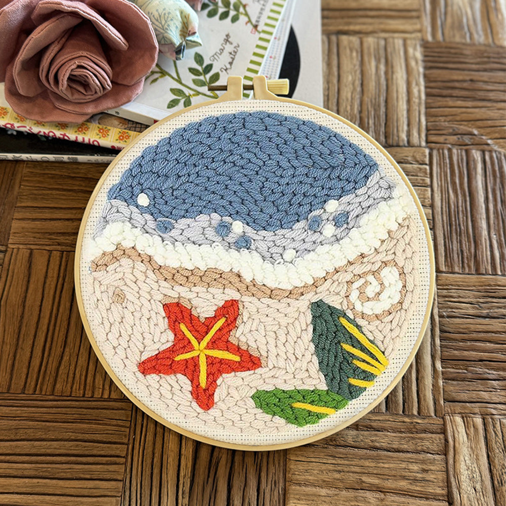 Beach with Starfish Punch Needle Embroidery Kits