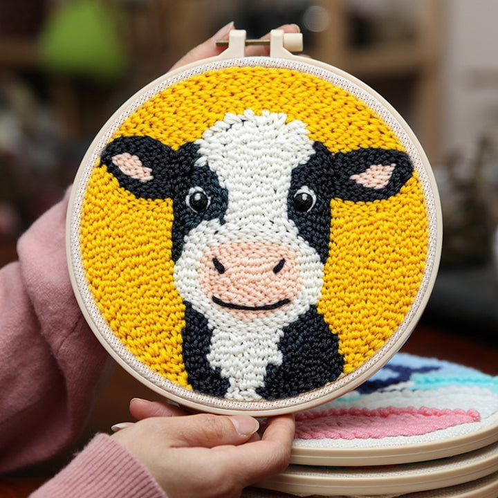 Black and White Calf Punch Needle Embroidery Kits