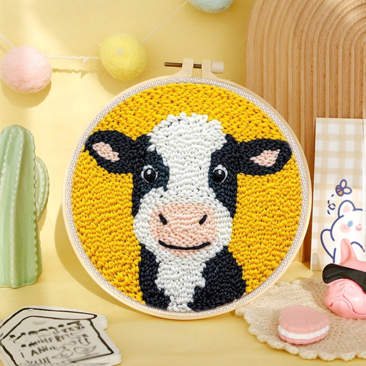 Black and White Calf Punch Needle Embroidery Kits