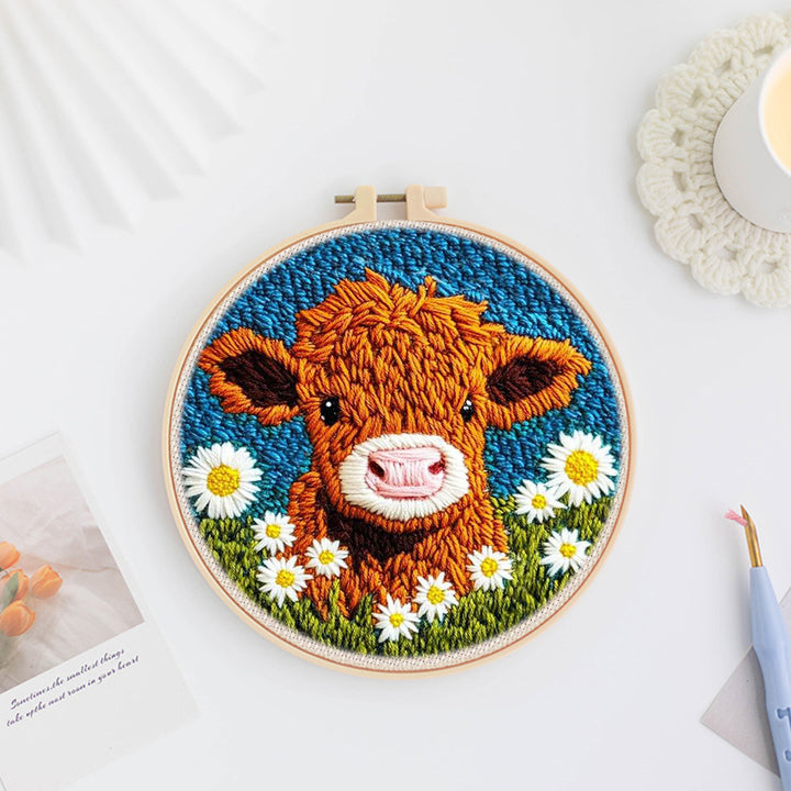 Brown Calf Punch Needle Embroidery Kits