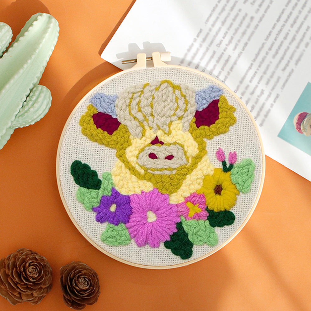 Cow with Flowers Punch Needle Embroidery Kits