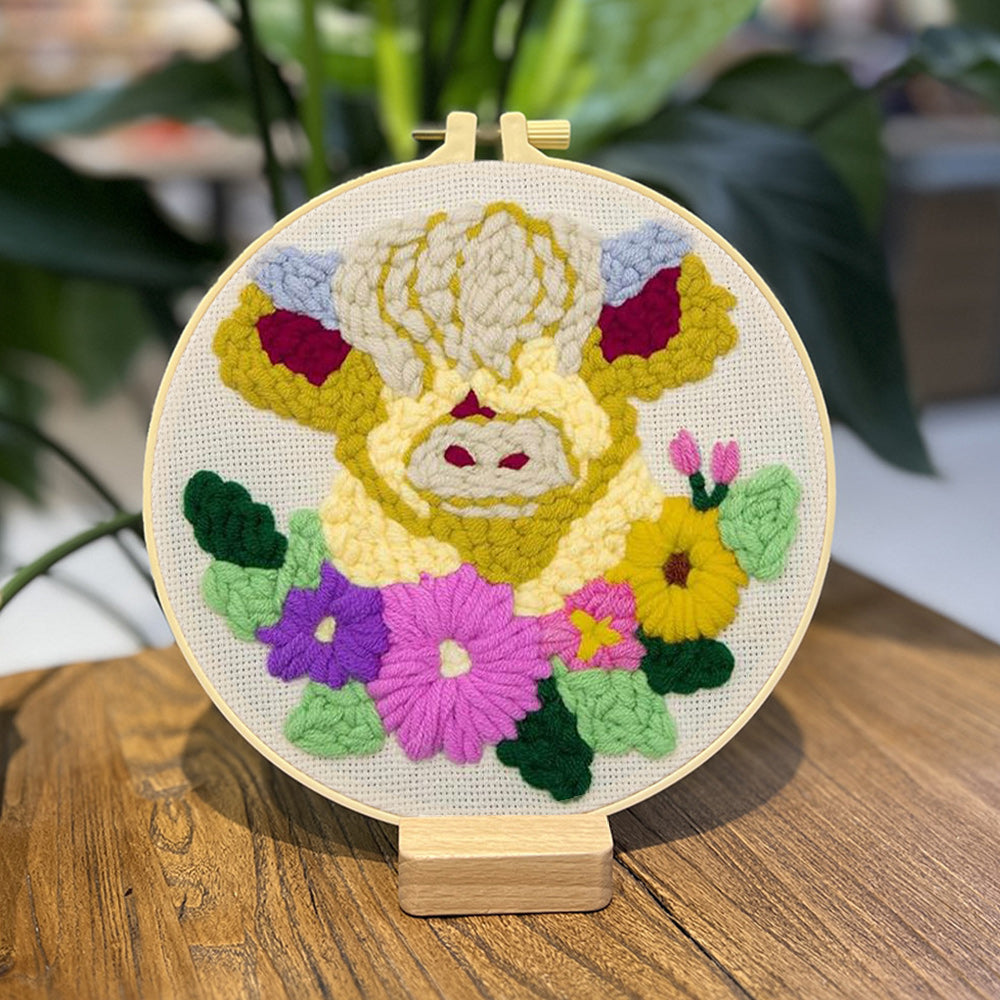 Cow with Flowers Punch Needle Embroidery Kits