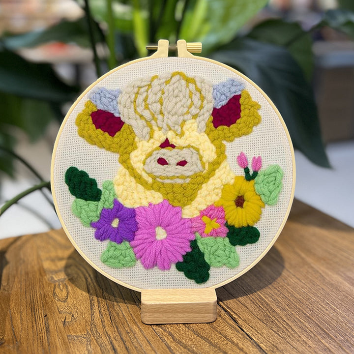 Cow with Flowers Punch Needle Embroidery Kits