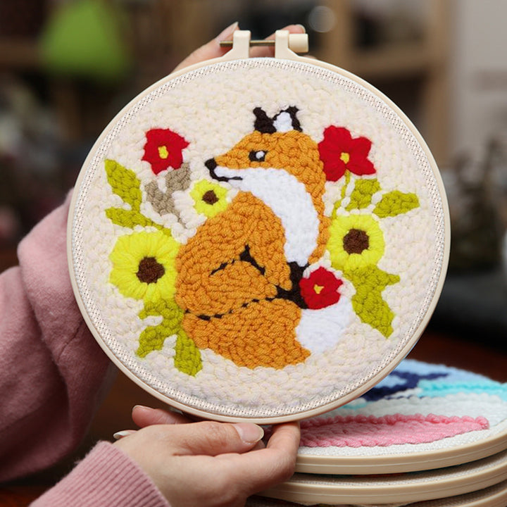 Fox and Flower Punch Needle Embroidery Kits