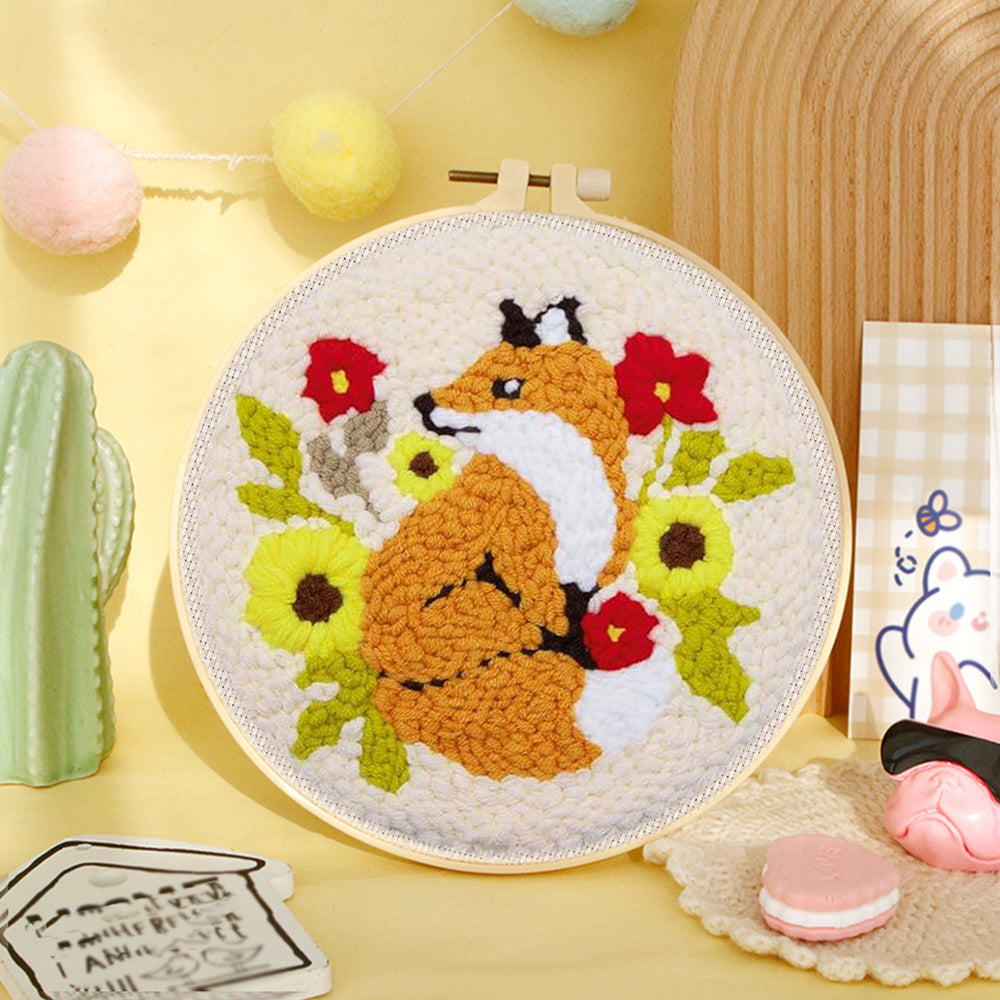 Fox and Flower Punch Needle Embroidery Kits