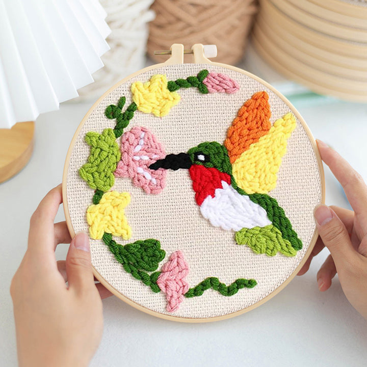 Hummingbirds collecting Nectar Punch Needle Embroidery Kits
