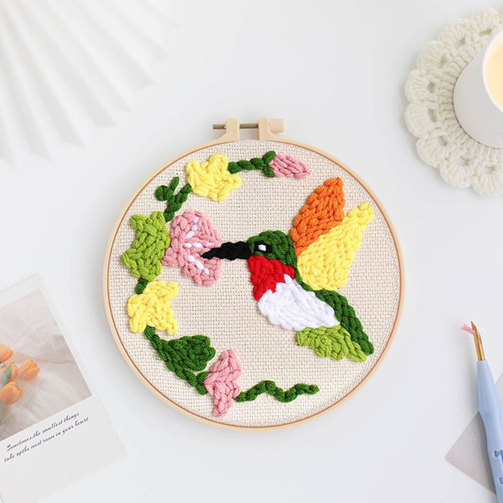 Hummingbirds collecting Nectar Punch Needle Embroidery Kits