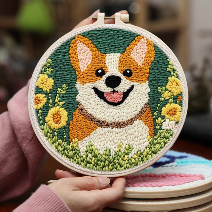 Happy Corgi Punch Needle Embroidery Kits