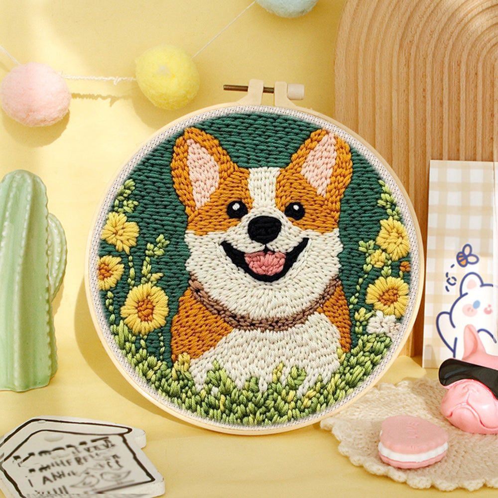 Happy Corgi Punch Needle Embroidery Kits