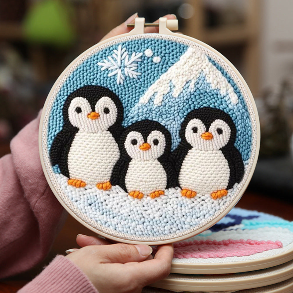 Three Little Penguins Punch Needle Embroidery Kits