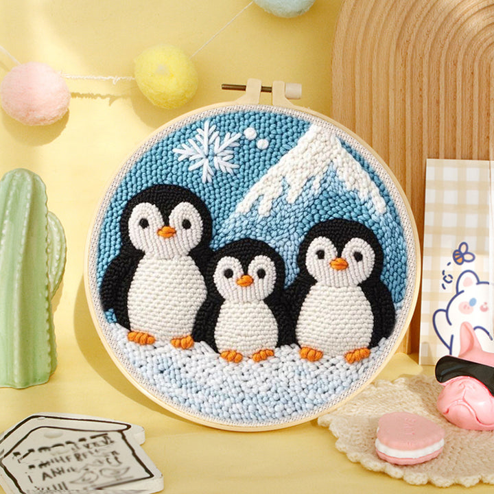 Three Little Penguins Punch Needle Embroidery Kits